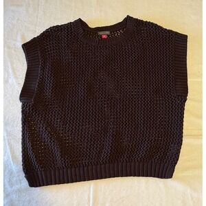 Vince Camuto Brown Open Knit Crochet Sweater Vest Cotton Crew Neck womens Medium
